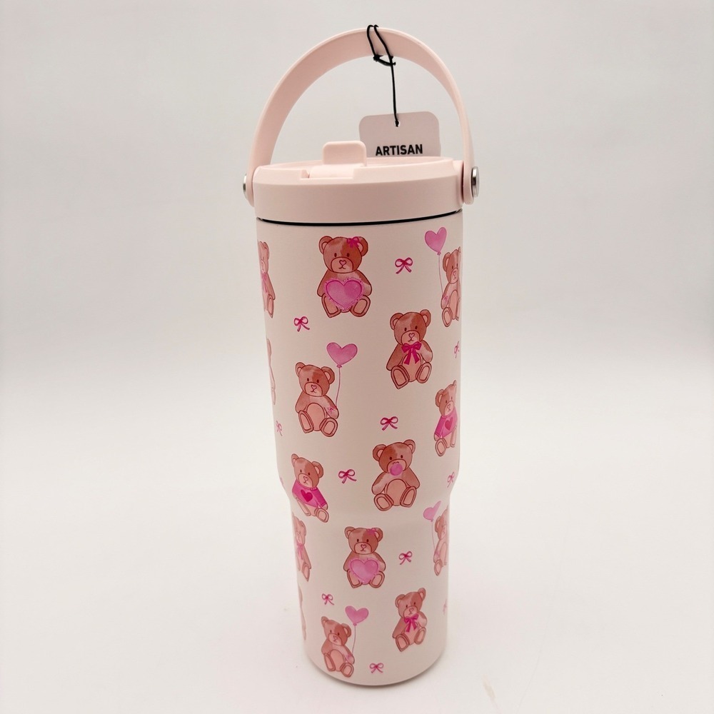 Hydrapeak Nomad 32oz Tumbler Whisper Pink Teddy Bear‎ Valentine Design Insulated